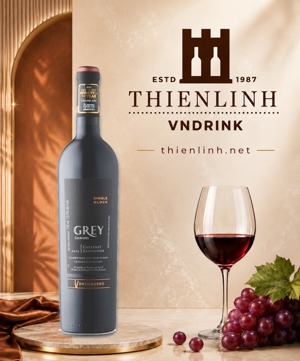 Chai rượu vang đỏ Grey Glacier Single Block Cabernet Sauvignon 2019 – Thiên Linh VNDrink