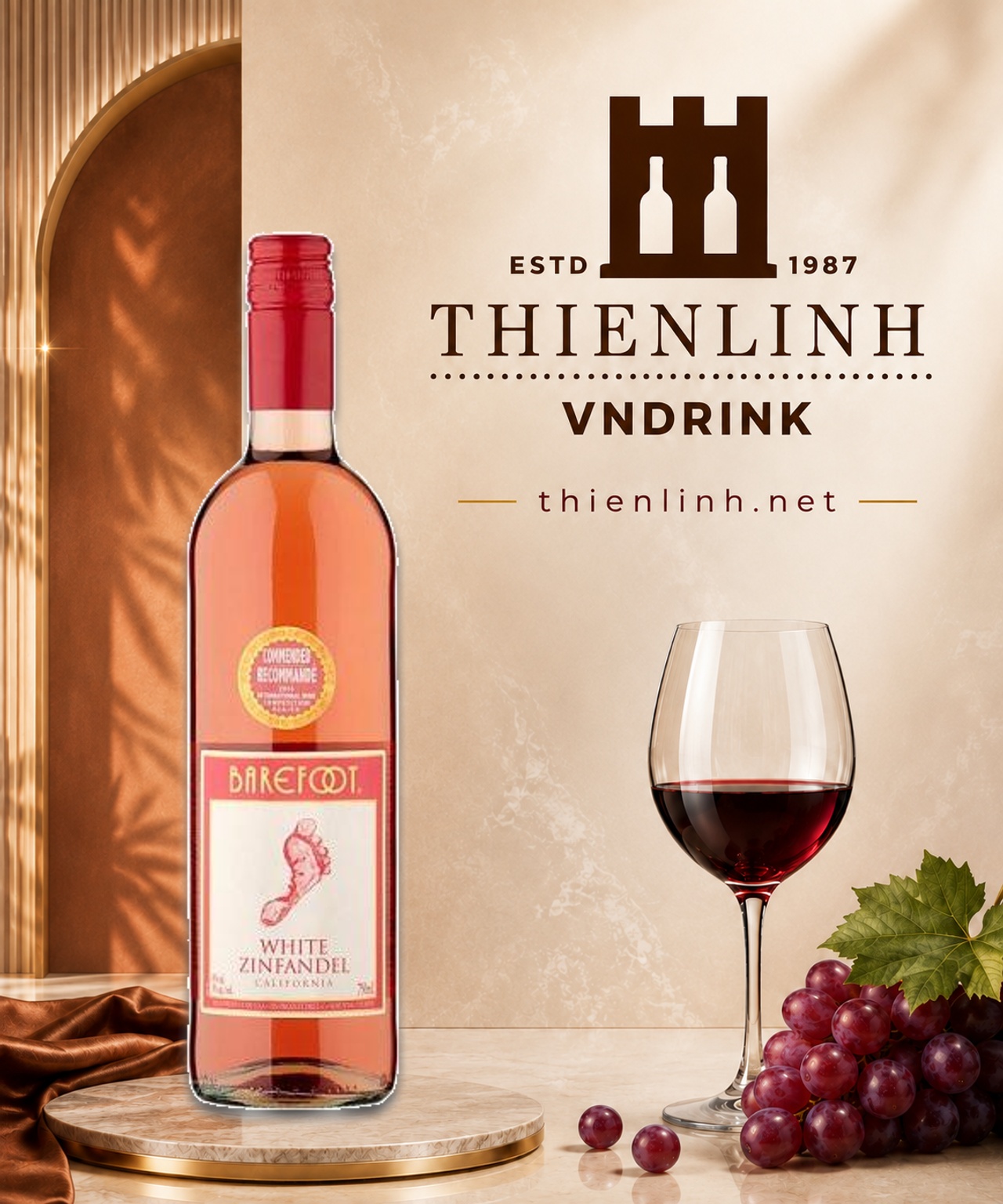 Barefoot White Zinfandel vang hồng California 750ml