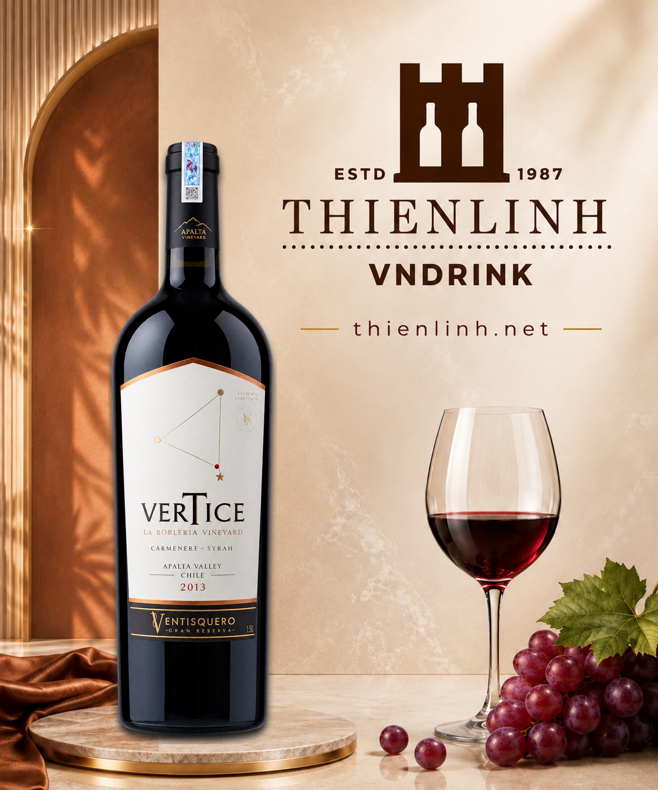 Chai rượu vang đỏ Vertice La Roblería Vineyard Carmenere Syrah 2013 Magnum 1.5L – Thiên Linh VNDrink
