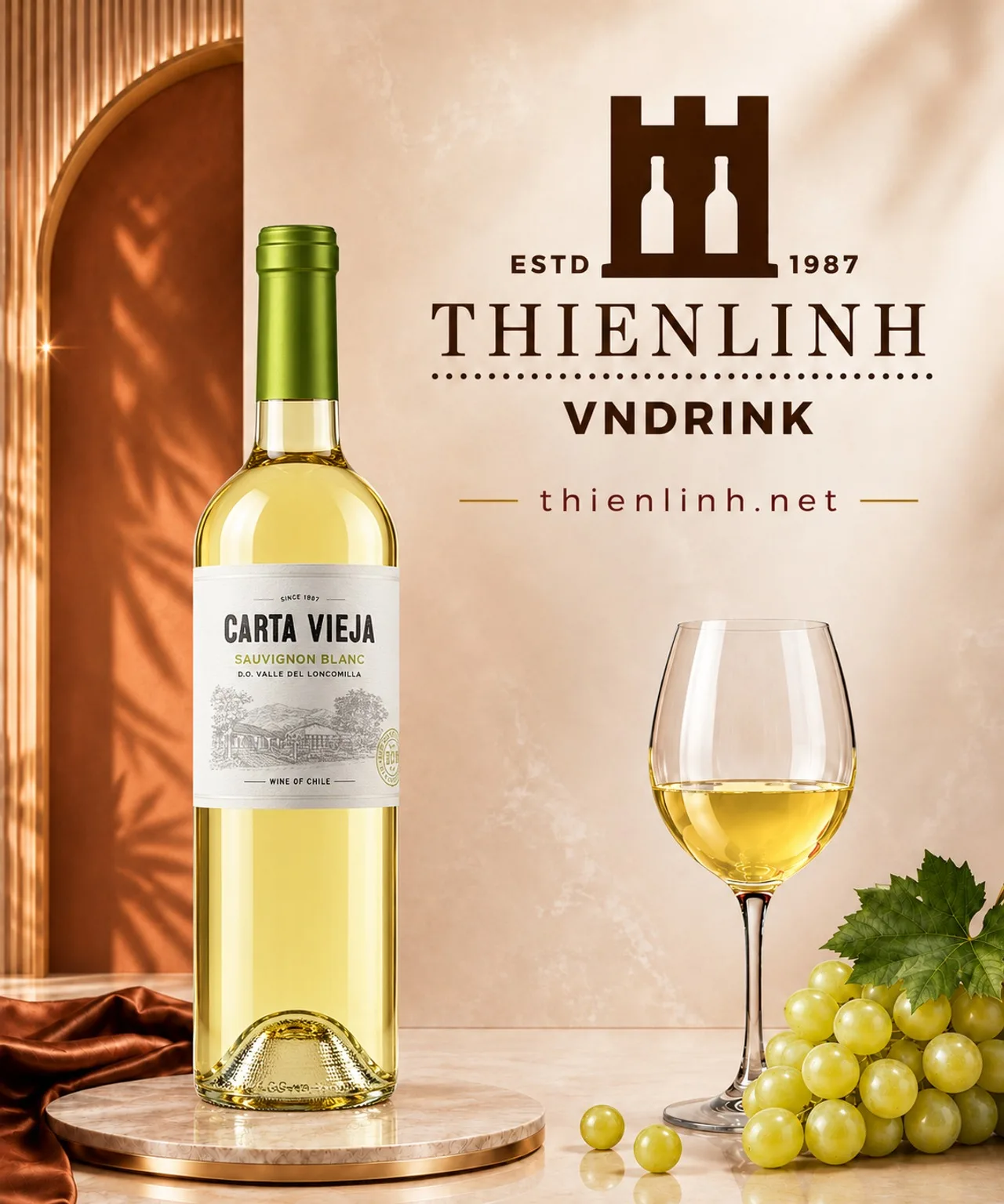 Chai rượu vang trắng Carta Vieja Sauvignon Blanc, vang Chile 13% từ Loncomilla Valley – Thiên Linh VNDrink