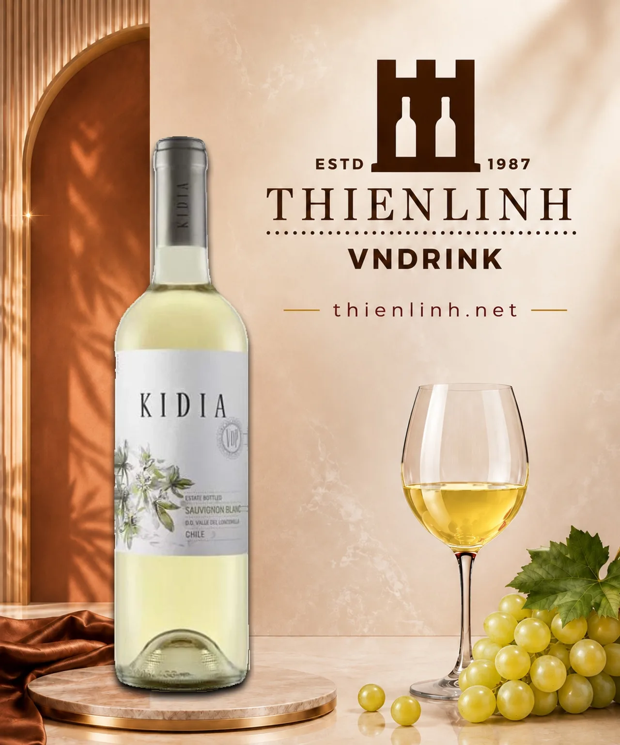 Chai rượu vang trắng Kidia Classico Sauvignon Blanc, vang Chile 12,5% từ Loncomilla Valley – Thiên Linh VNDrink