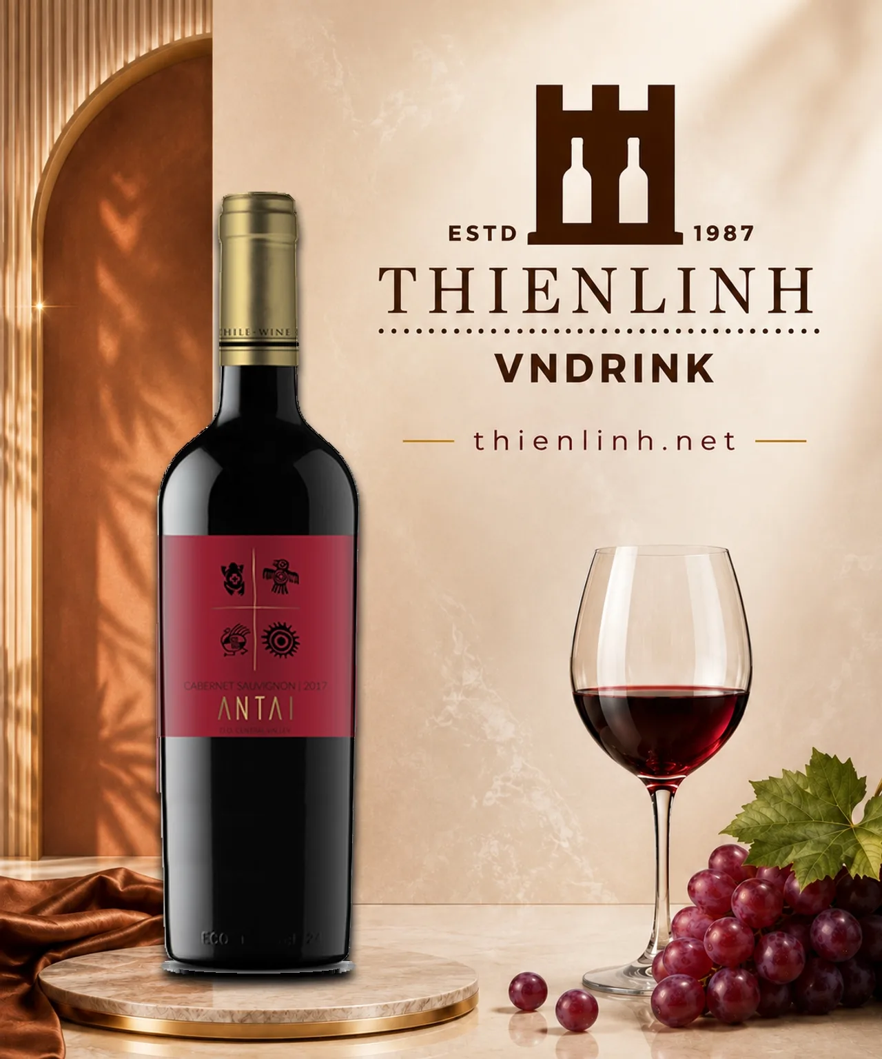 Chai rượu vang đỏ Antai Cabernet Sauvignon, vang Chile 13% từ Central Valley – Thiên Linh VNDrink