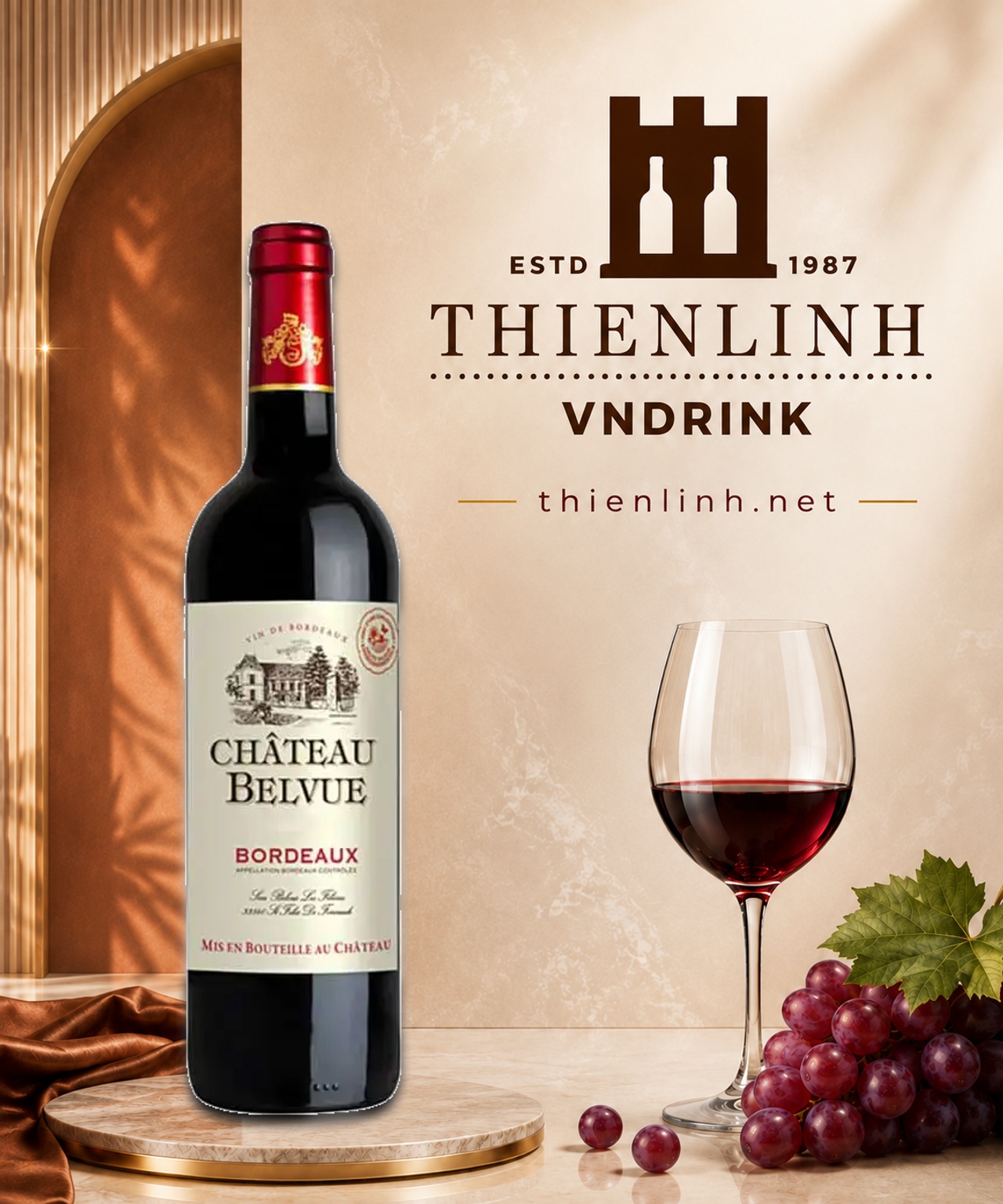 Chai rượu vang đỏ Château Belvue Bordeaux – Thiên Linh VNDrink