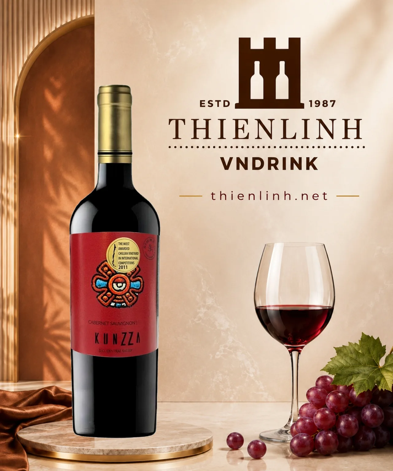 Chai rượu vang đỏ Kunzza Cabernet Sauvignon, vang Chile 13,5% từ Central Valley – Thiên Linh VNDrink