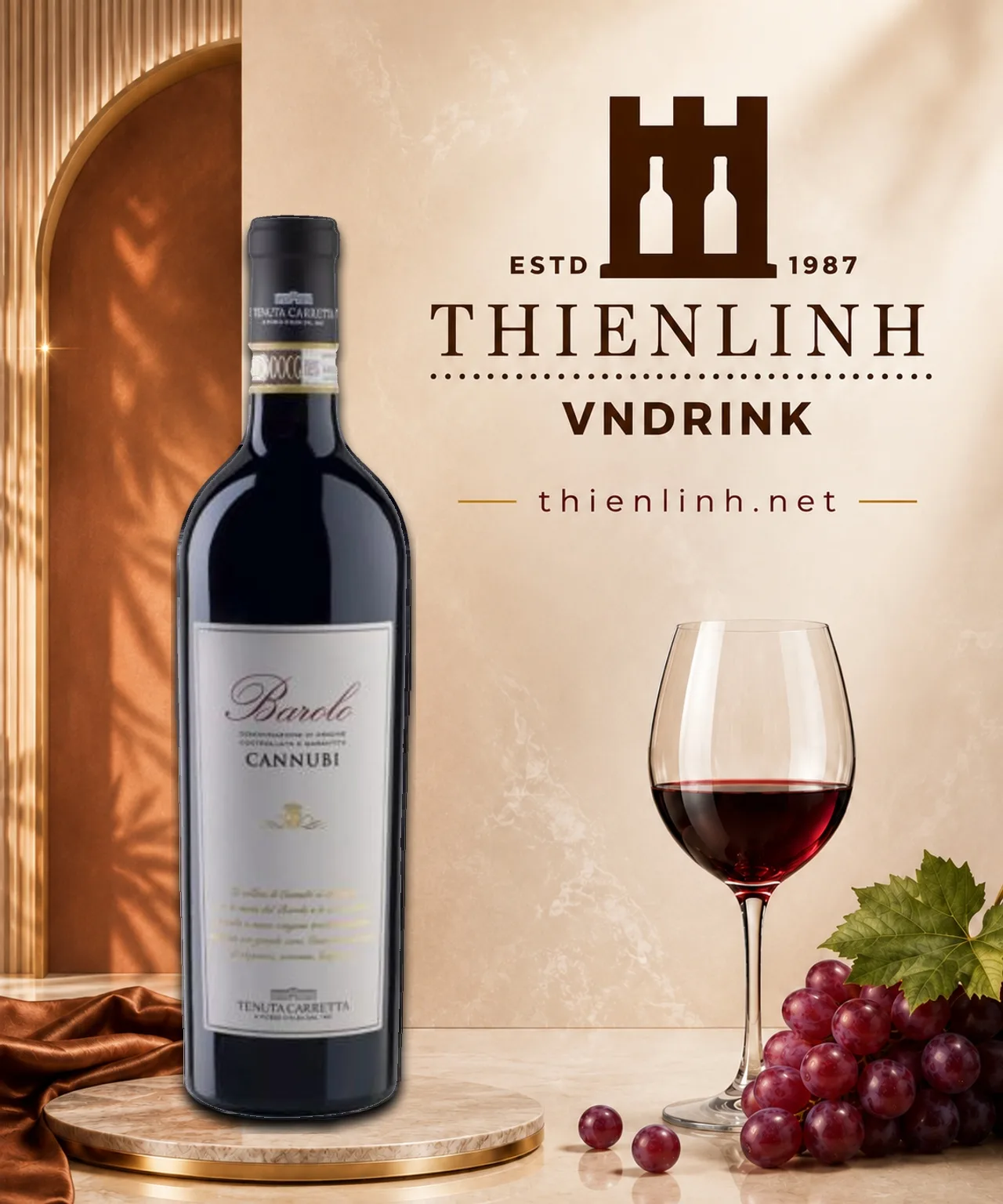 Chai rượu vang đỏ Tenuta Carretta Barolo Cannubi 2018, Barolo DOCG, 100% Nebbiolo – Thiên Linh VNDrink