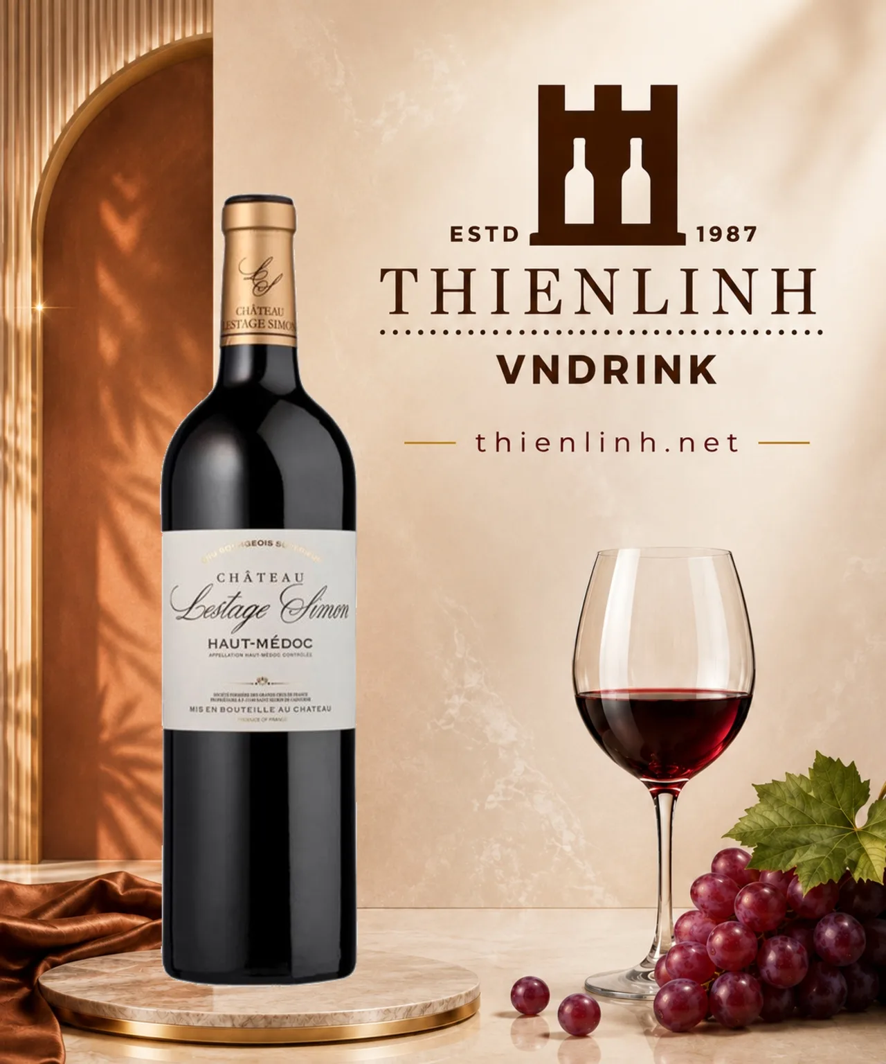 Chai rượu vang đỏ Château Lestage Simon, Haut-Médoc, vang Bordeaux Pháp 14,5% – Thiên Linh VNDrink