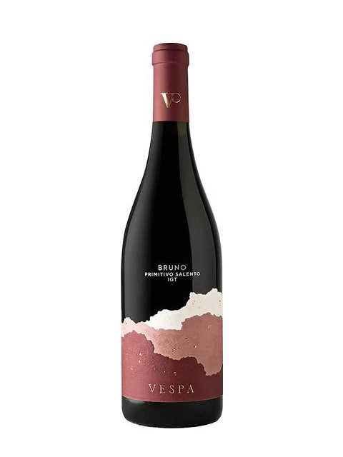 Chai rượu vang đỏ Vespa Bruno Salento Primitivo IGT 2022 từ vùng Puglia, Ý, giống nho Primitivo