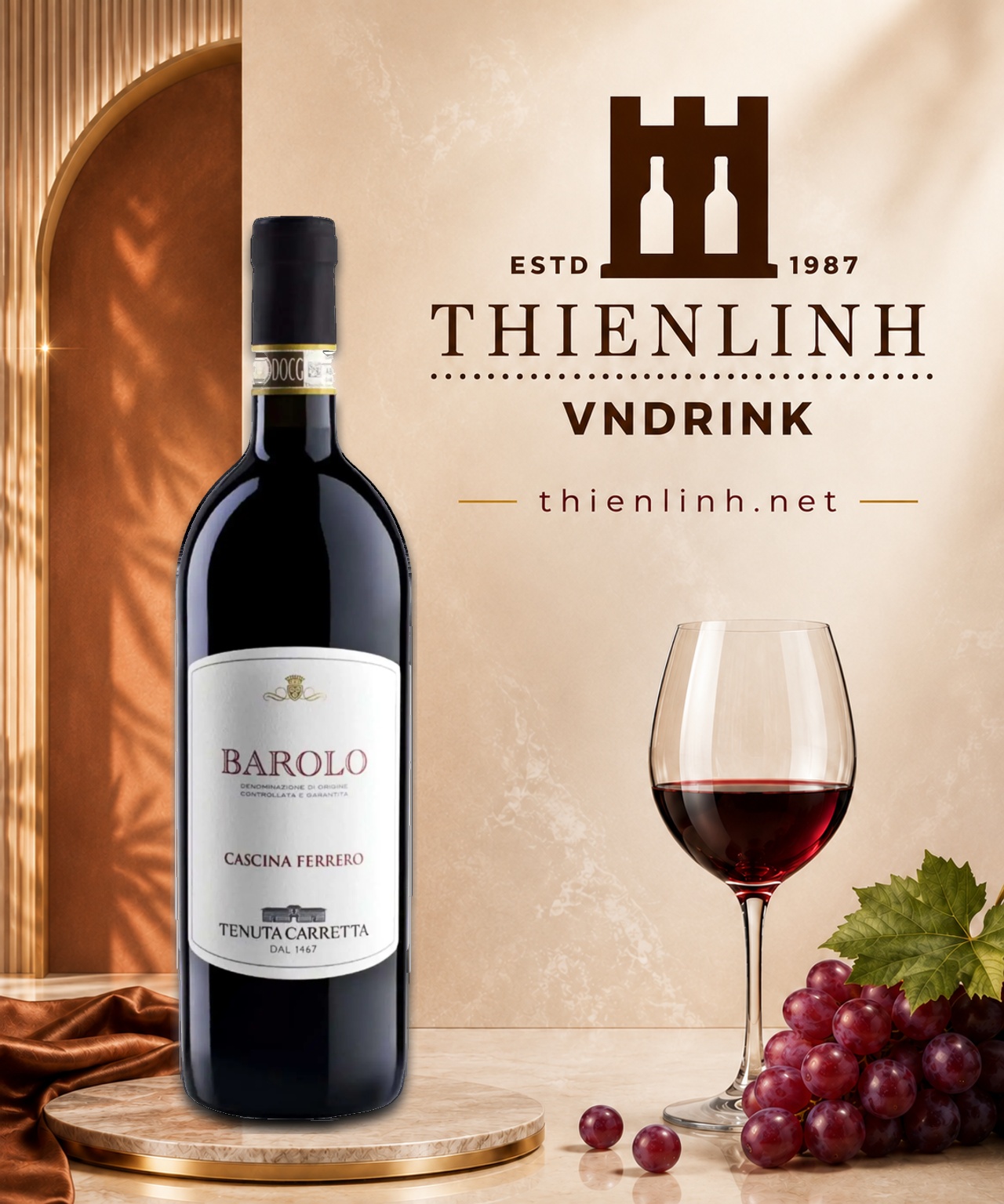 Chai rượu vang đỏ Tenuta Carretta Cascina Ferrero Barolo DOCG 2020 – Thiên Linh VNDrink