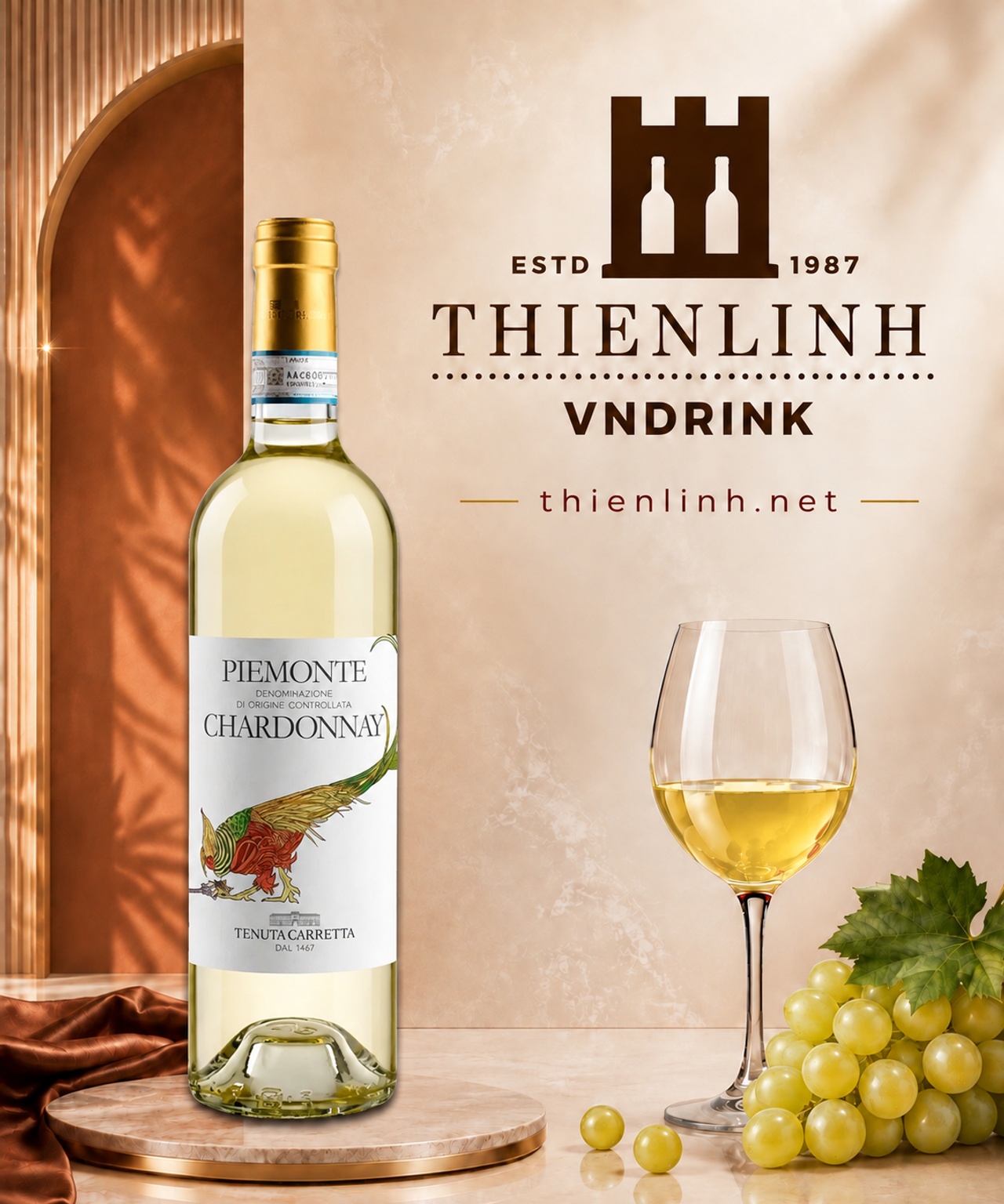 Chai rượu vang trắng Tenuta Carretta Piemonte Chardonnay 2023 – Thiên Linh VNDrink