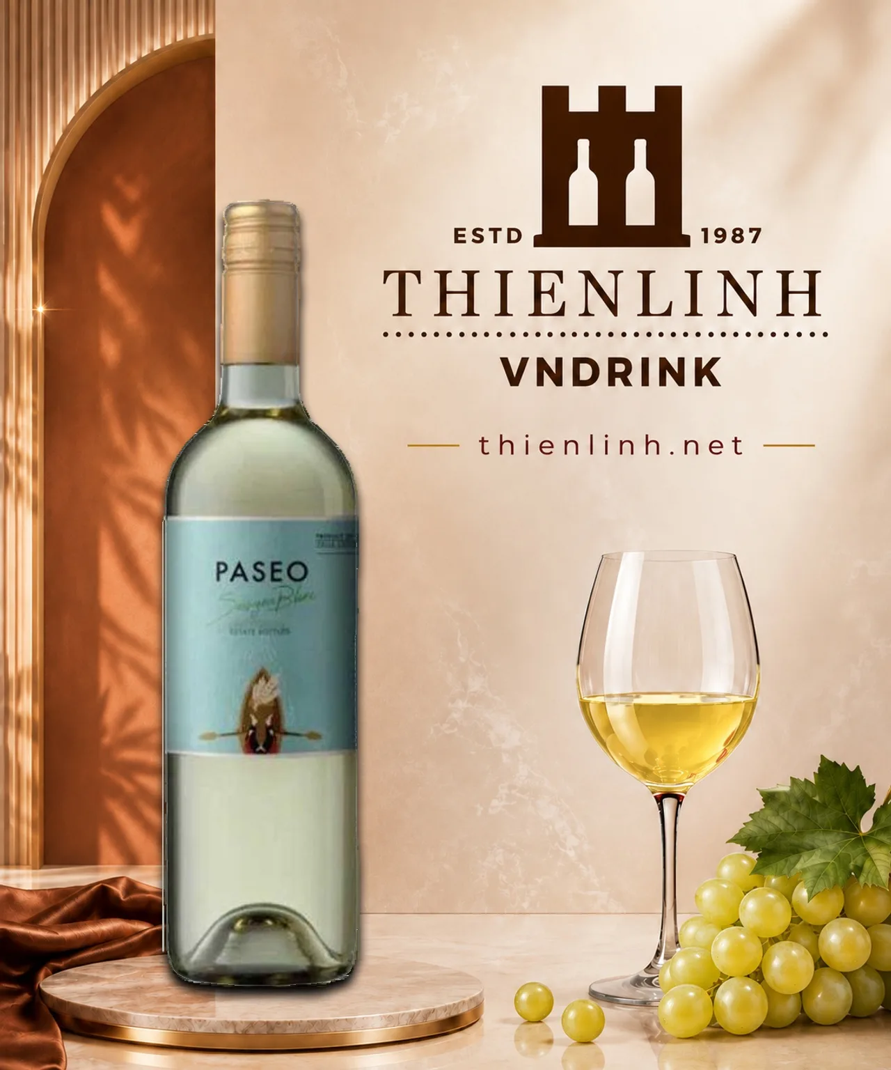 Chai rượu vang trắng Paseo Sauvignon Blanc, vang Chile 12,5% Central Valley – Thiên Linh VNDrink
