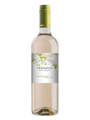 Chai rượu vang trắng Ventisquero Peninsula Sauvignon Blanc, nhãn trắng lá nho xanh, nắp xanh lá