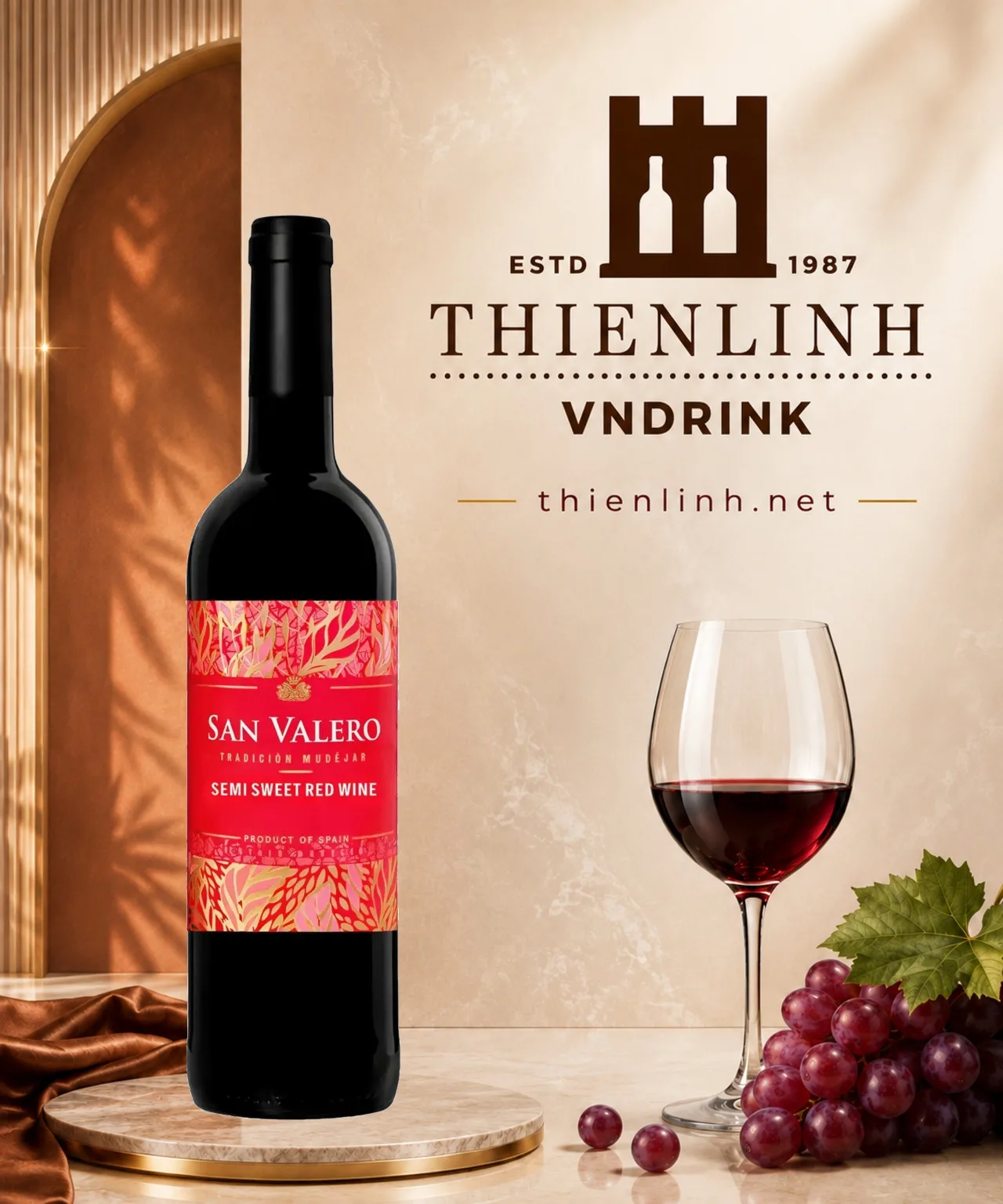 Chai rượu vang đỏ bán ngọt San Valero Tinto Semidulce 2023, Tempranillo – Thiên Linh VNDrink