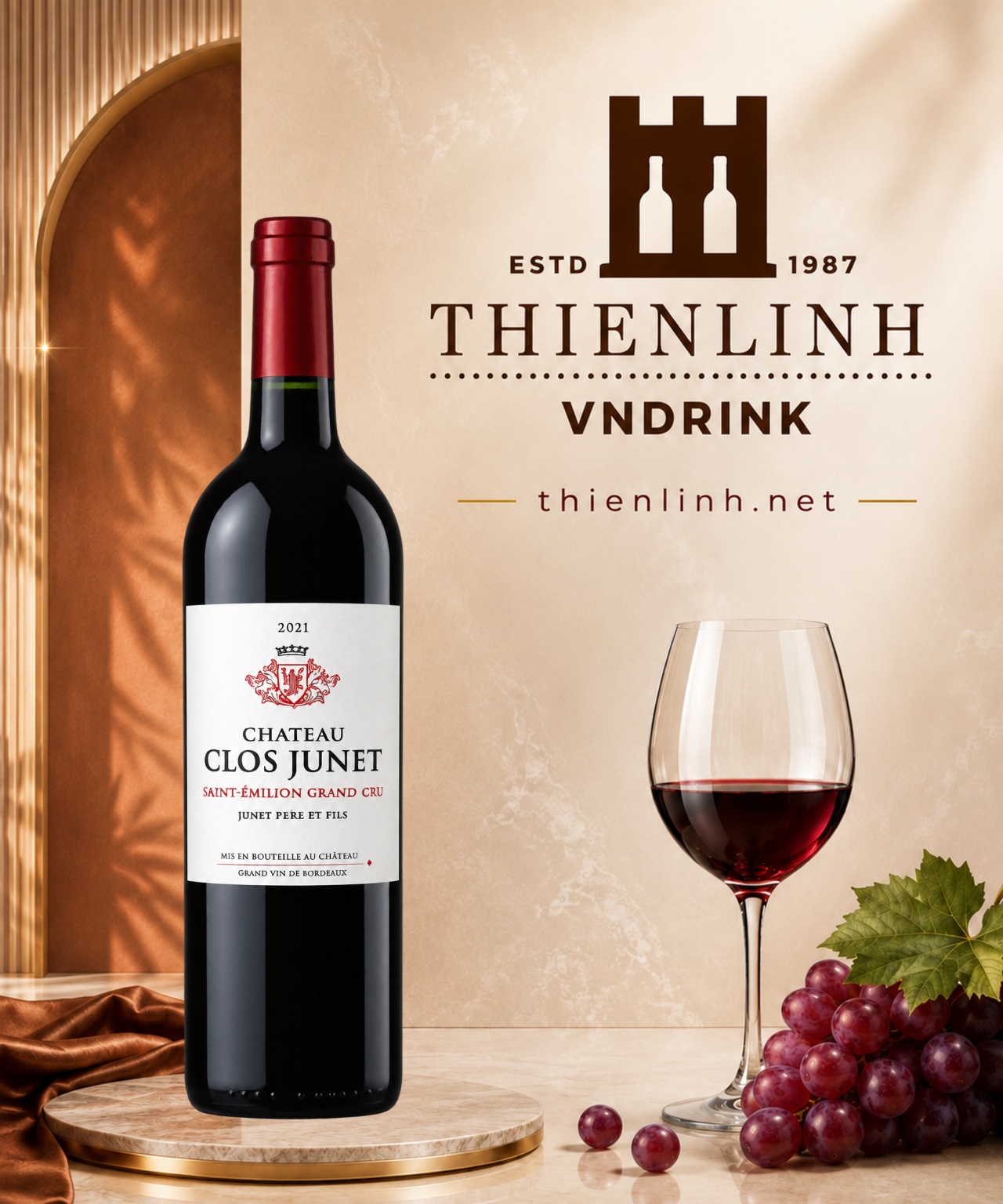 Chai rượu vang đỏ Chateau Clos Junet 2021 – Thiên Linh VNDrink