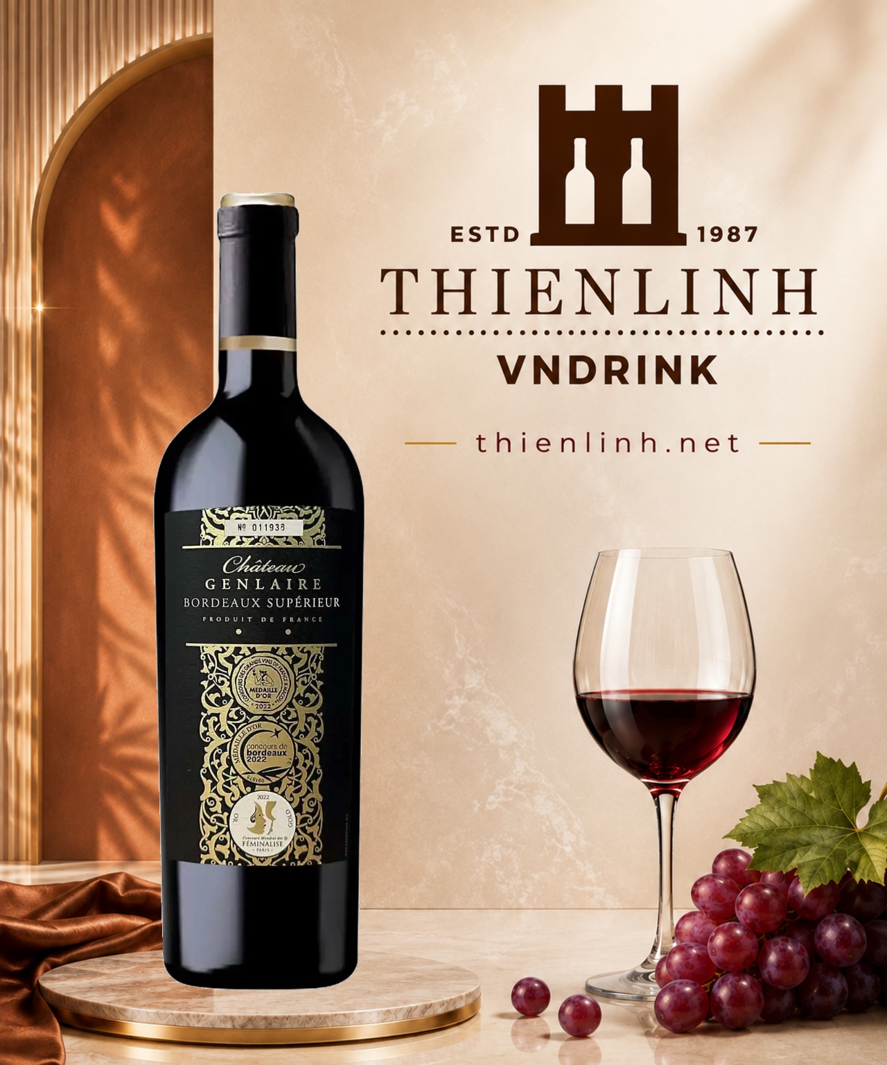 Chai rượu vang đỏ Chateau Genlaire Bordeaux Supérieur – Thiên Linh VNDrink