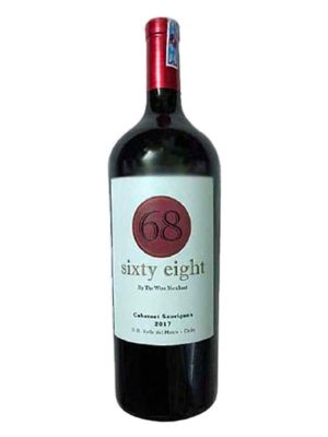 Chai rượu vang đỏ 68 Sixty Eight Cabernet Sauvignon 1,5L Central Valley Chile, nhãn trắng biểu tượng 68 đỏ, nắp đỏ